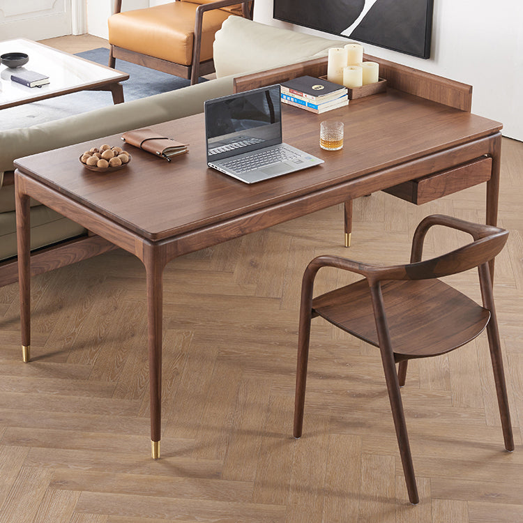 Contemporary Walnut Wood Computer Desk Home Parsons Base Writing Desk