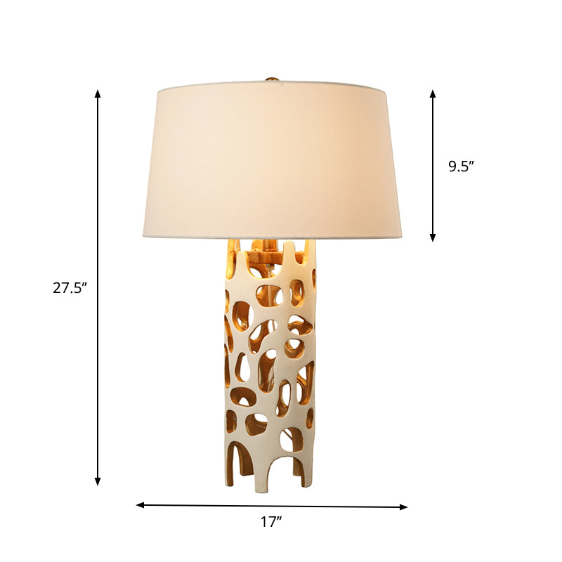 Tapered Drum Fabric Night Lighting Modern Stylish 1 Head White Table Lamp with Cutouts Resin Base