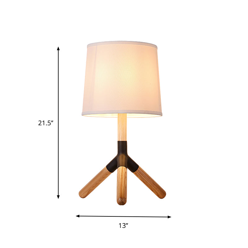 Wood Tri-Leg Table Lamp Simplicity 1 Light White Night Stand Light with Barrel Fabric Lamp Shade