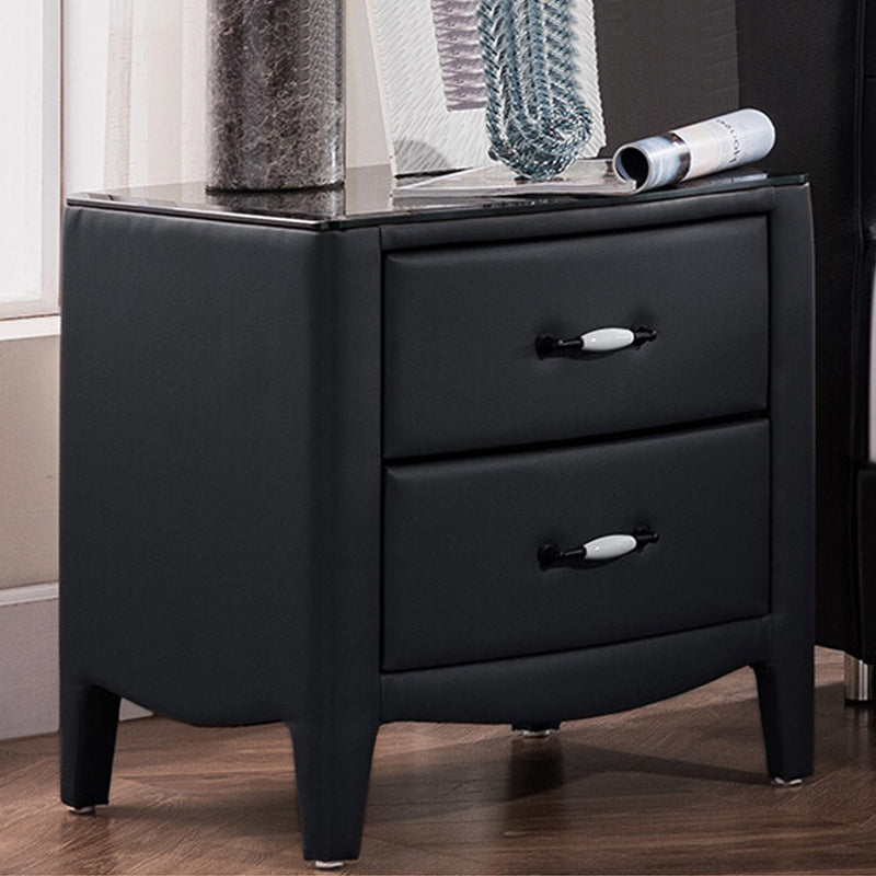 Modern Accent Table Nightstand Glass Bedside Cabinet with Drawers