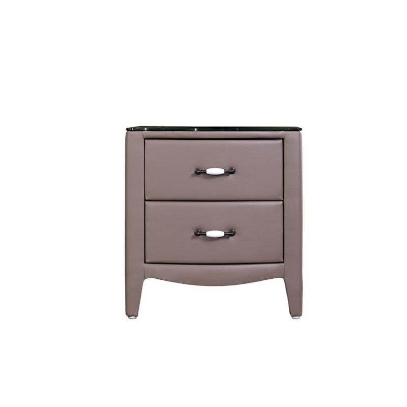 Modern Accent Table Nightstand Glass Bedside Cabinet with Drawers