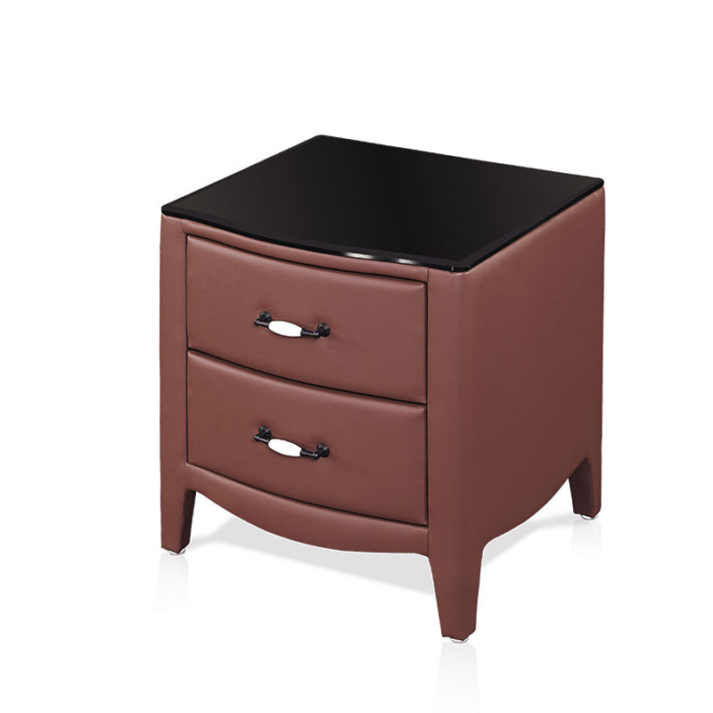 Modern Accent Table Nightstand Glass Bedside Cabinet with Drawers