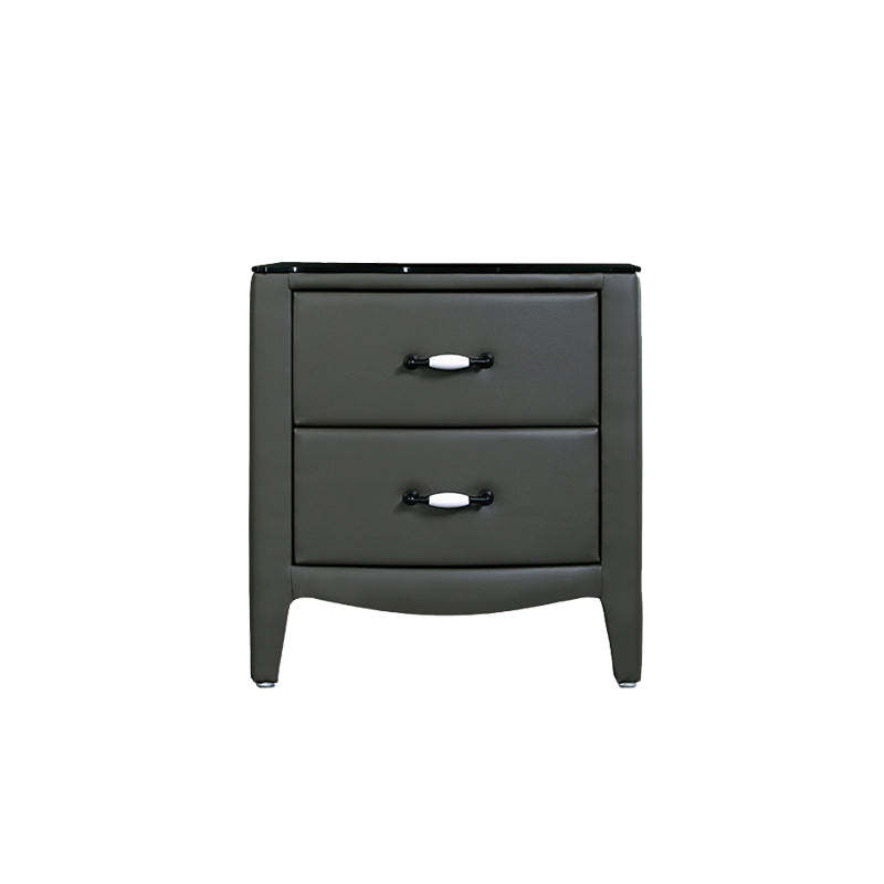 Modern Accent Table Nightstand Glass Bedside Cabinet with Drawers