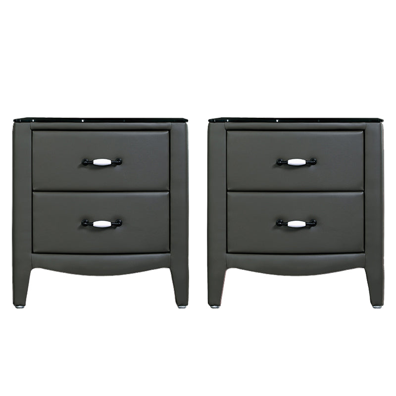 Modern Accent Table Nightstand Glass Bedside Cabinet with Drawers