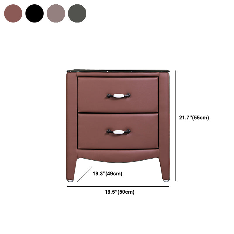 Modern Accent Table Nightstand Glass Bedside Cabinet with Drawers