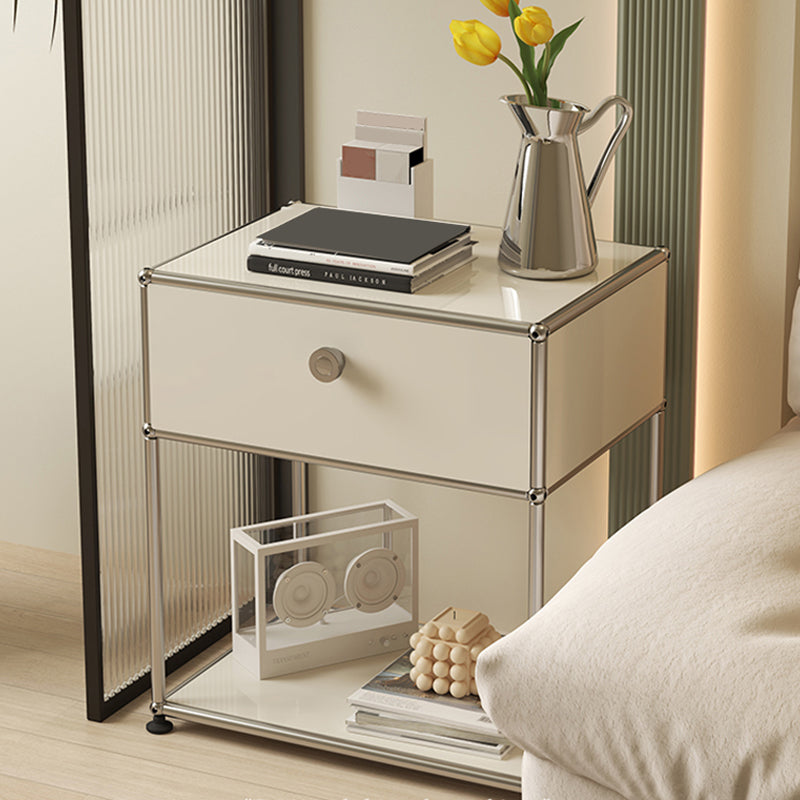 Metal Bed Nightstand Contemporary Bedside Cabinet with Drawer