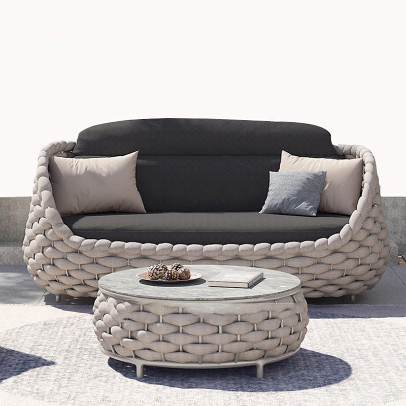 Tropical Patio Sofa Wicker/Rattan Gray Fabric Cushion UV Resistant Outdoor Patio Sofa