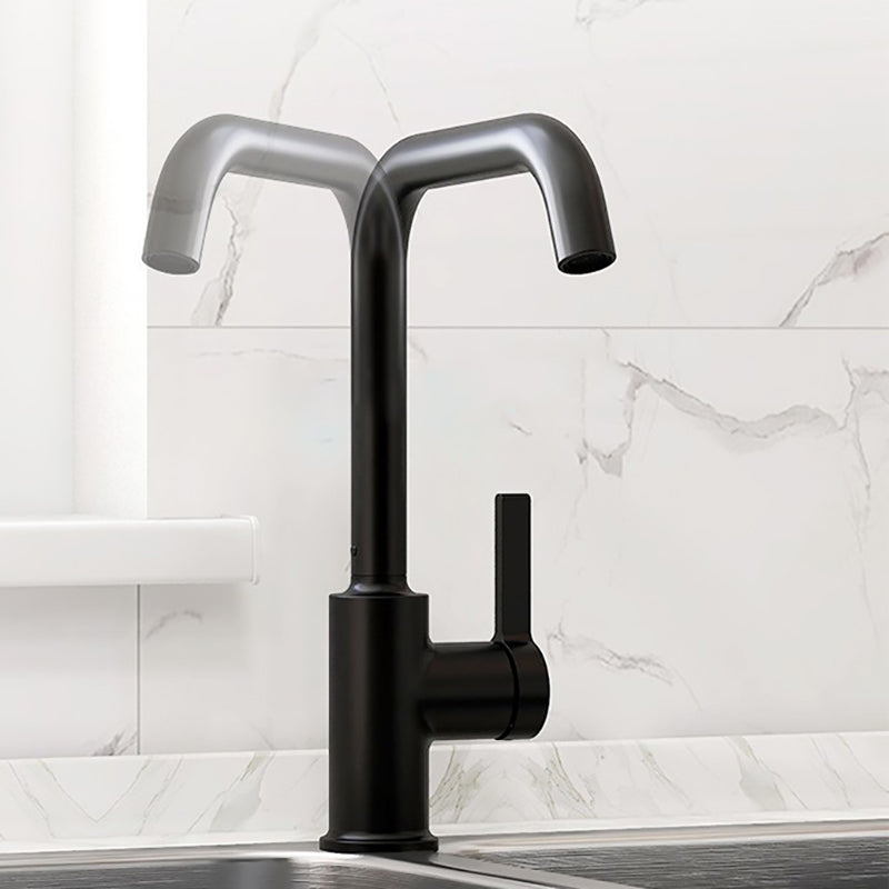 Modern Style Bar Faucet Copper Lever Handle Gooseneck Bar Faucet in Black