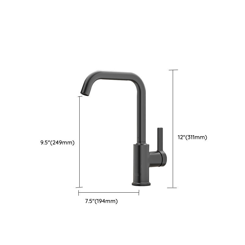 Modern Style Bar Faucet Copper Lever Handle Gooseneck Bar Faucet in Black