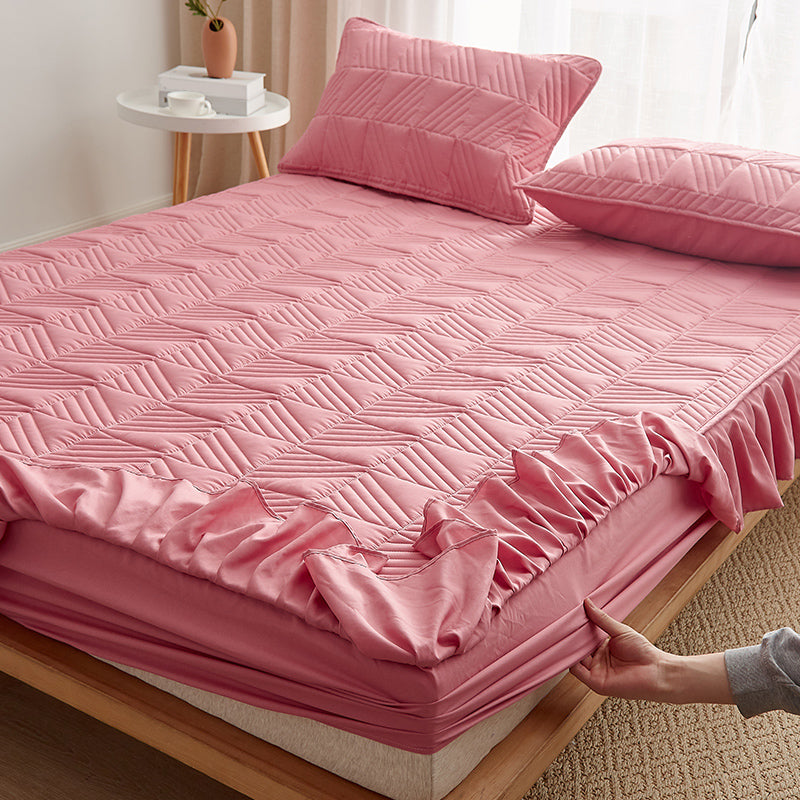 Plain Sheet Quilted Breathable Polyester Soft Fade Resistant Fitted Sheet Set