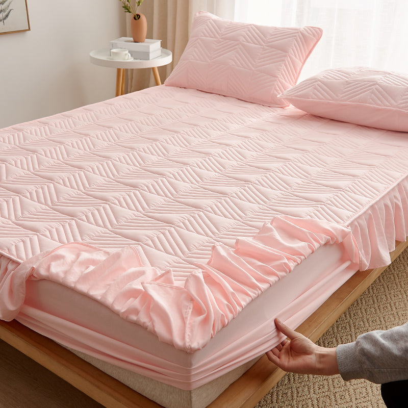 Plain Sheet Quilted Breathable Polyester Soft Fade Resistant Fitted Sheet Set