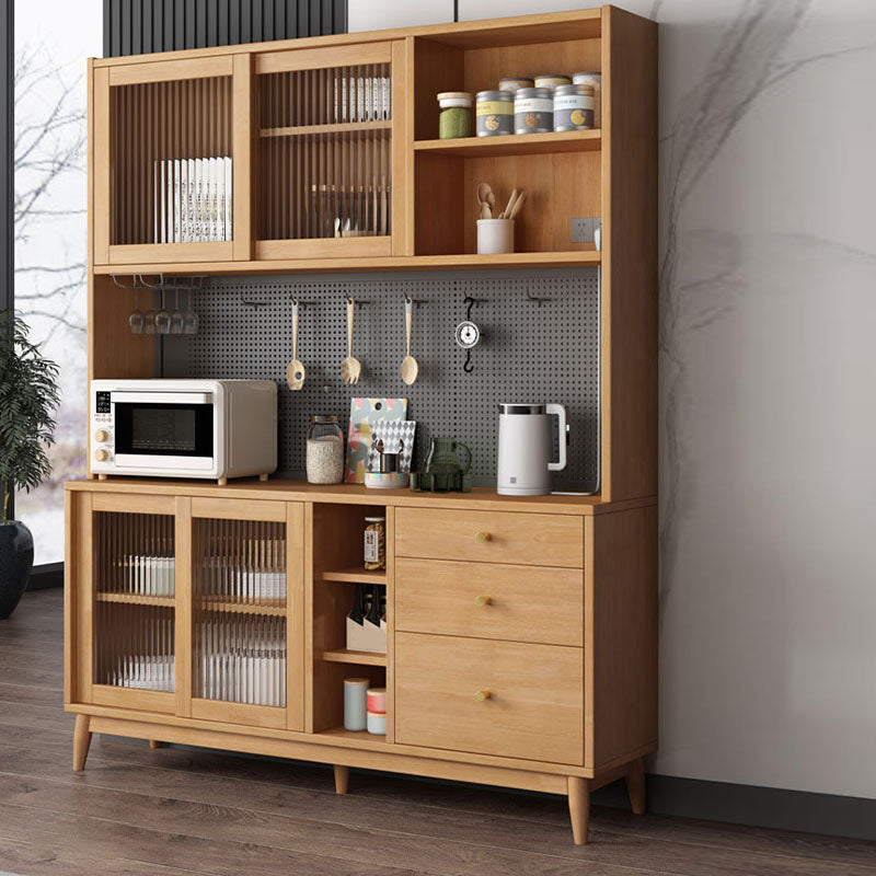 Modern Wood Sideboard Table Open Storage Cabinets Included for Living Room