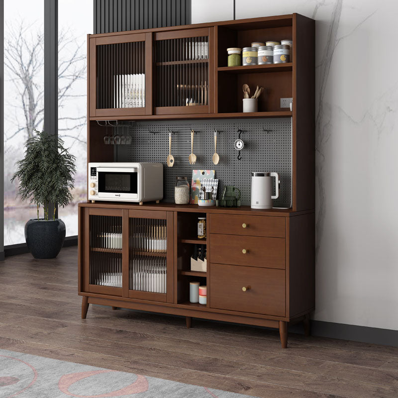 Modern Wood Sideboard Table Open Storage Cabinets Included for Living Room