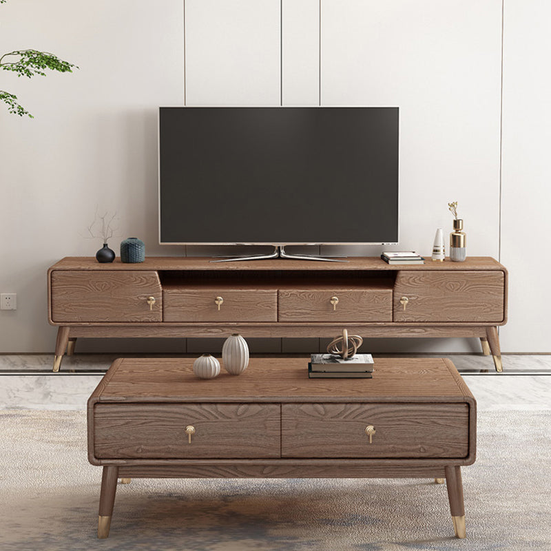 Solid Wood TV Media Console Scandinavian Stand Console with Drawers