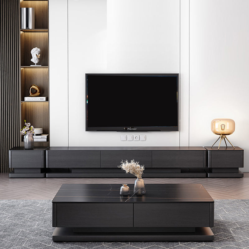 Black Stone TV Stand Console Contemporary TV Media with 3 Drawers