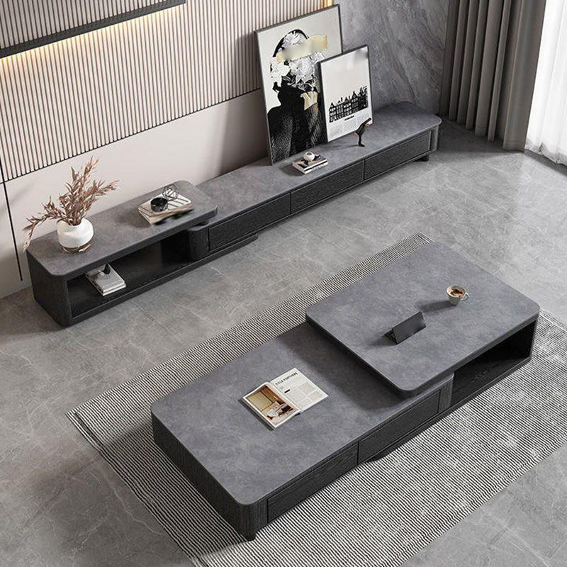 Contemporary TV Media Console Stone Stand Console with Drawers