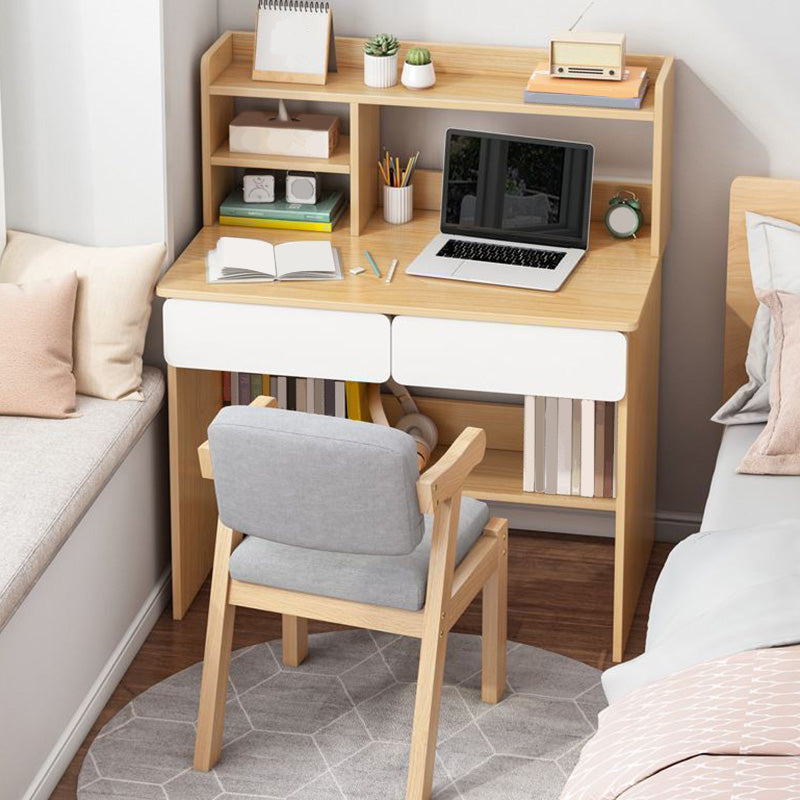 Modern Style Wood Office Desk Rectangular Shape Task Desk with 2 Legs in White/Natural