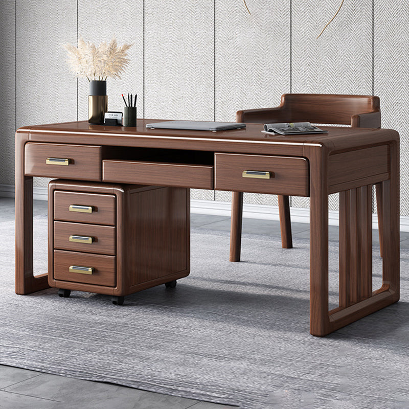 Contemporary Style Wood Office Desk Rectangular Brown Task Desk with 2 Drawers