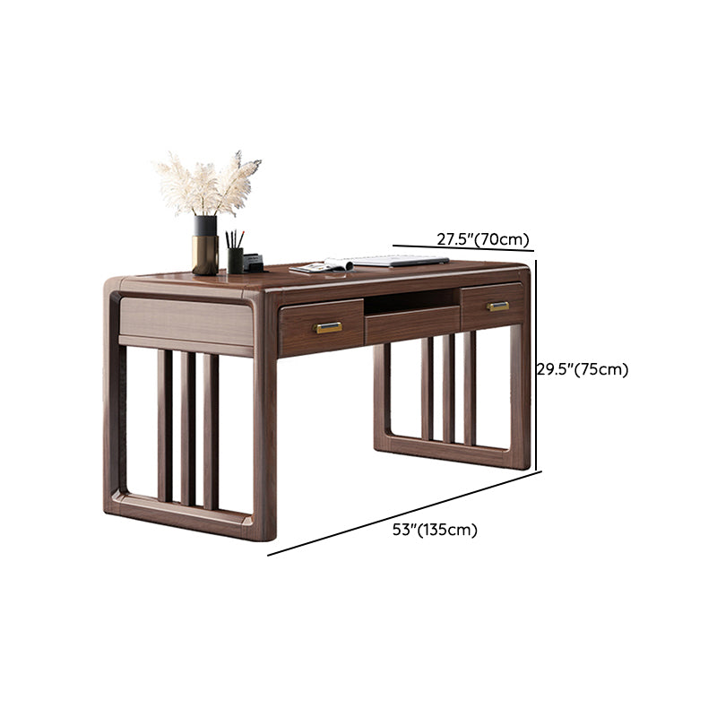 Contemporary Style Wood Office Desk Rectangular Brown Task Desk with 2 Drawers