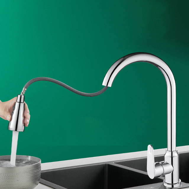 Swivel Spout Kitchen Faucet Gooseneck No Sensor with Pull Out Sprayer