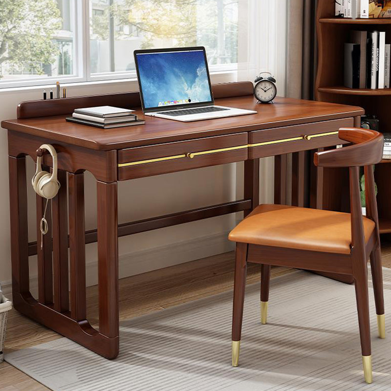 Contemporary Writing Desk in Rubberwood with Side Storage Bag and Hook