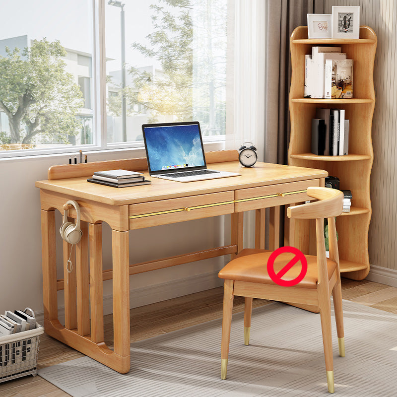 Contemporary Writing Desk in Rubberwood with Side Storage Bag and Hook