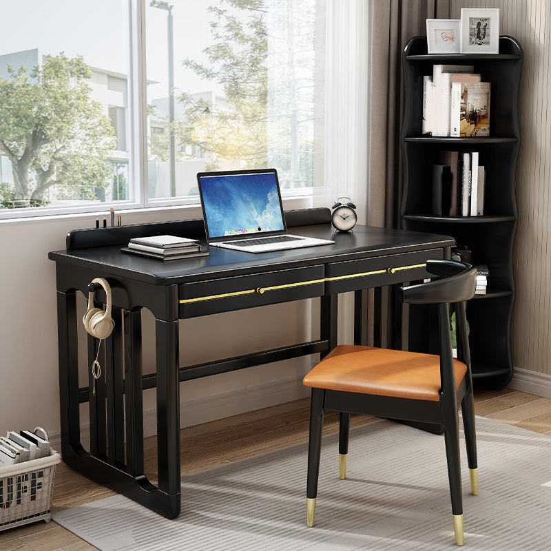 Contemporary Writing Desk in Rubberwood with Side Storage Bag and Hook