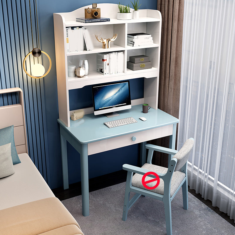 Contemporary Writing Desk with Hutch and Storage Shelves in Solid Wood