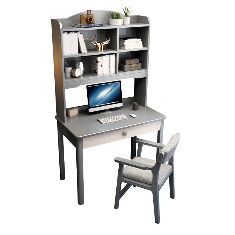 Contemporary Writing Desk with Hutch and Storage Shelves in Solid Wood