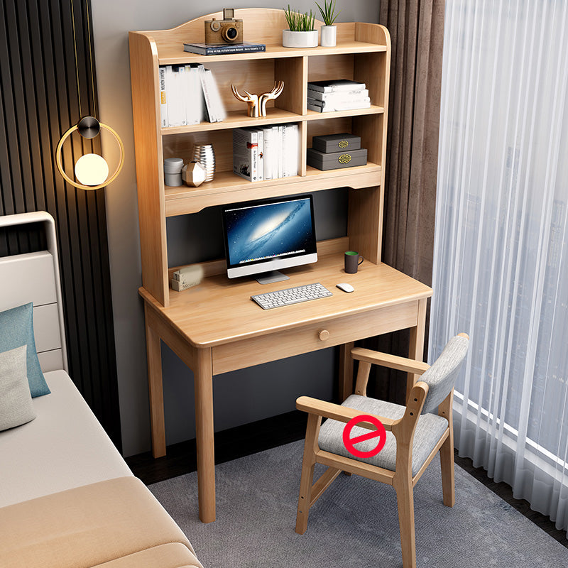 Contemporary Writing Desk with Hutch and Storage Shelves in Solid Wood