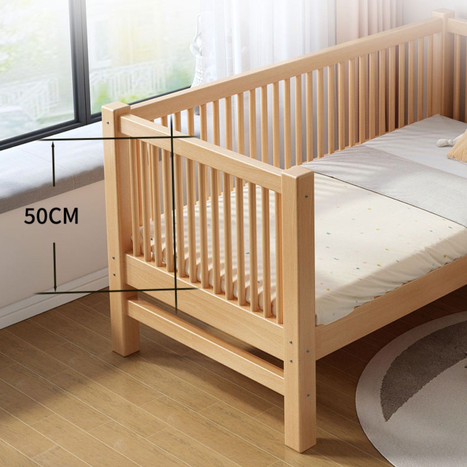 Solid Wood Kids Bed No Theme Natural Toddler Bed with Mattress