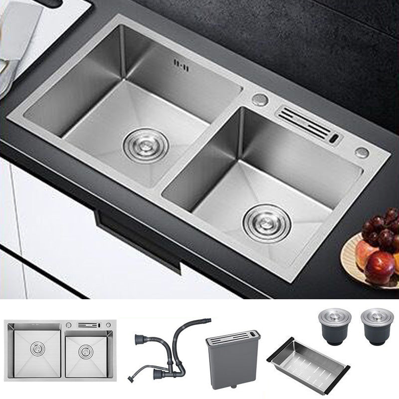 Modern Style Kitchen Double Sink Soundproof Detail Kitchen Sink with Basket Strainer