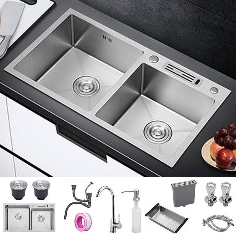 Modern Style Kitchen Double Sink Soundproof Detail Kitchen Sink with Basket Strainer