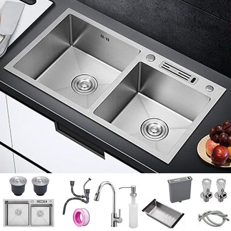 Modern Style Kitchen Double Sink Soundproof Detail Kitchen Sink with Basket Strainer