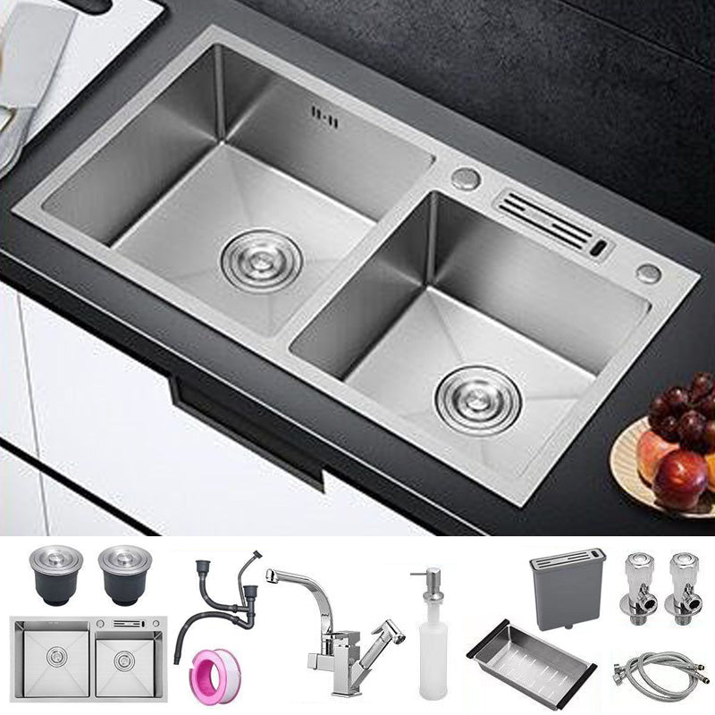 Modern Style Kitchen Double Sink Soundproof Detail Kitchen Sink with Basket Strainer