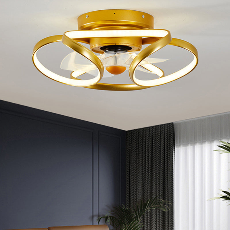 Linear Shape Metal Ceiling Fans Modern Style 1 Light Flush Ceiling Fan