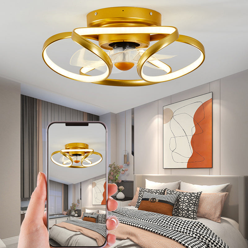 Linear Shape Metal Ceiling Fans Modern Style 1 Light Flush Ceiling Fan