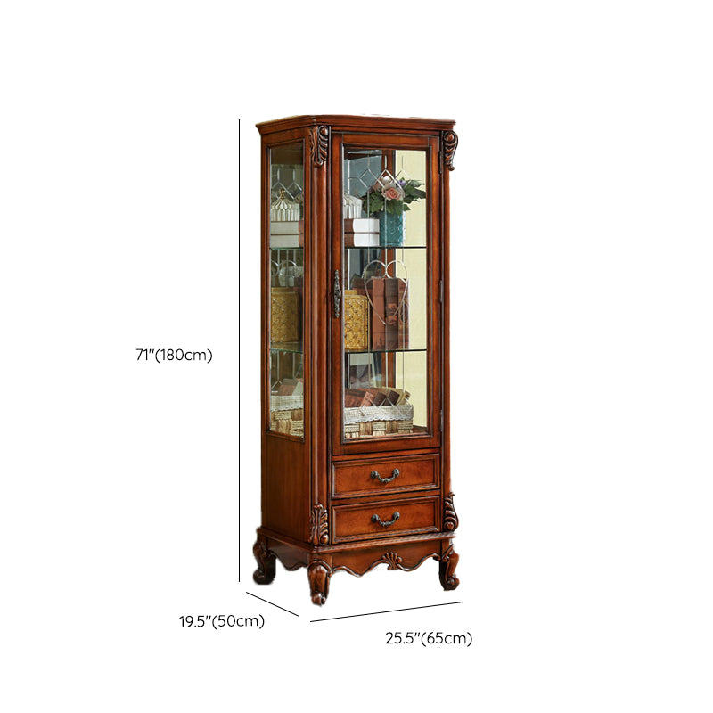 Traditional Glass Doors Curio Cabinet Rubber Wood Display Cabinet for Home