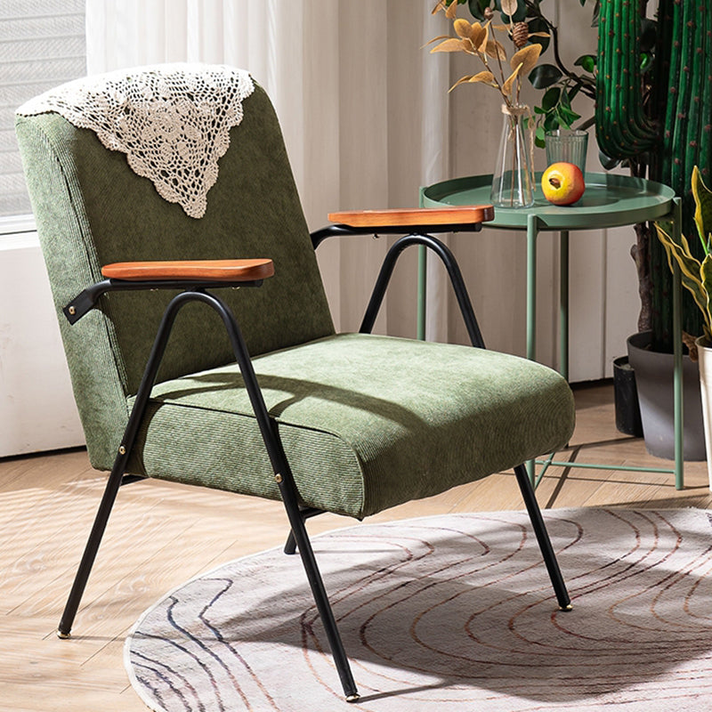 Mid-Century Modern Accent Armchair in Corduroy and Metal Base