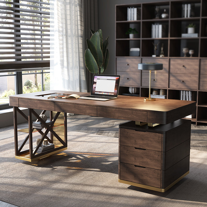 Contemporary Style Wood Office Desk Rectangular Shape Task Desk with 6 Drawers