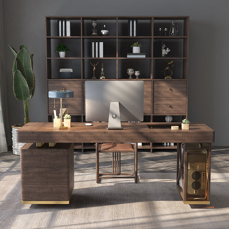 Contemporary Style Wood Office Desk Rectangular Shape Task Desk with 6 Drawers