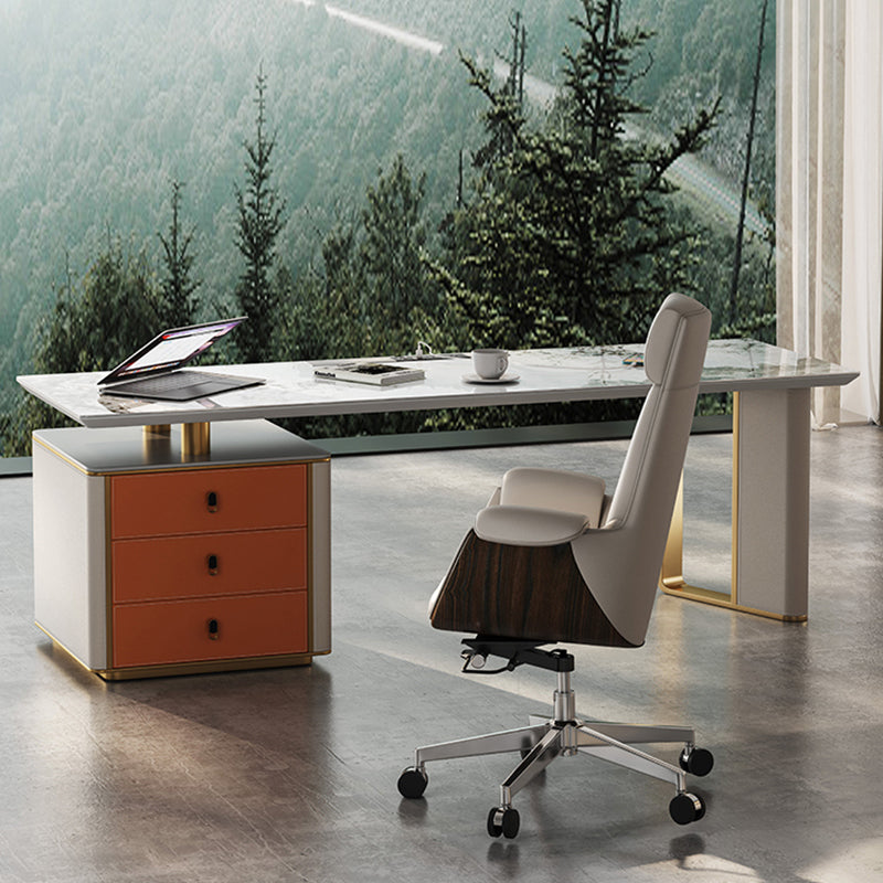 Glam Slate Top Office Desk Modern Rectangle Writing Desk with 3 Drawers