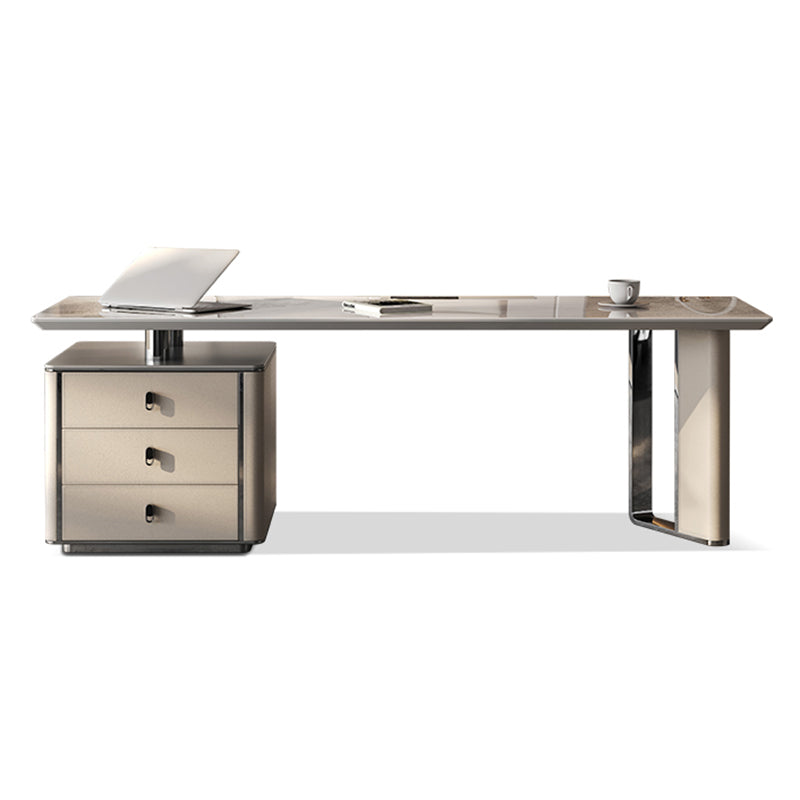 Glam Slate Top Office Desk Modern Rectangle Writing Desk with 3 Drawers