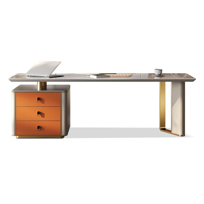 Glam Slate Top Office Desk Modern Rectangle Writing Desk with 3 Drawers