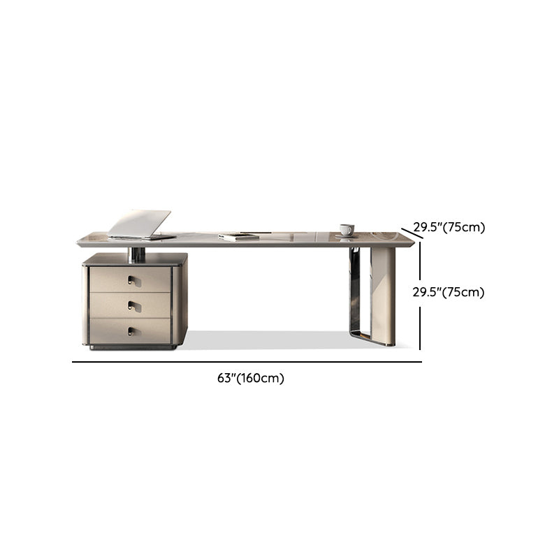 Glam Slate Top Office Desk Modern Rectangle Writing Desk with 3 Drawers