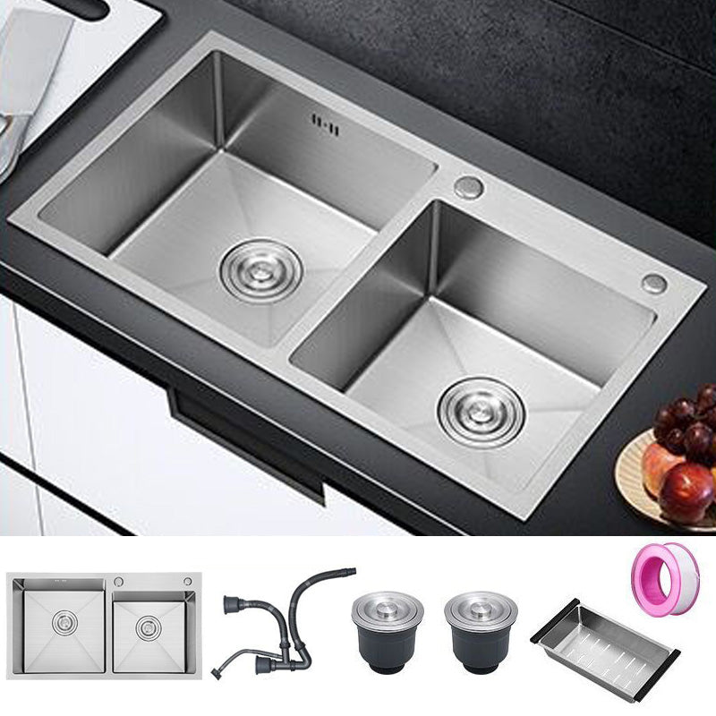 Contemporary Style Kitchen Sink Soundproof Detail Kitchen Double Sink with Basket Strainer