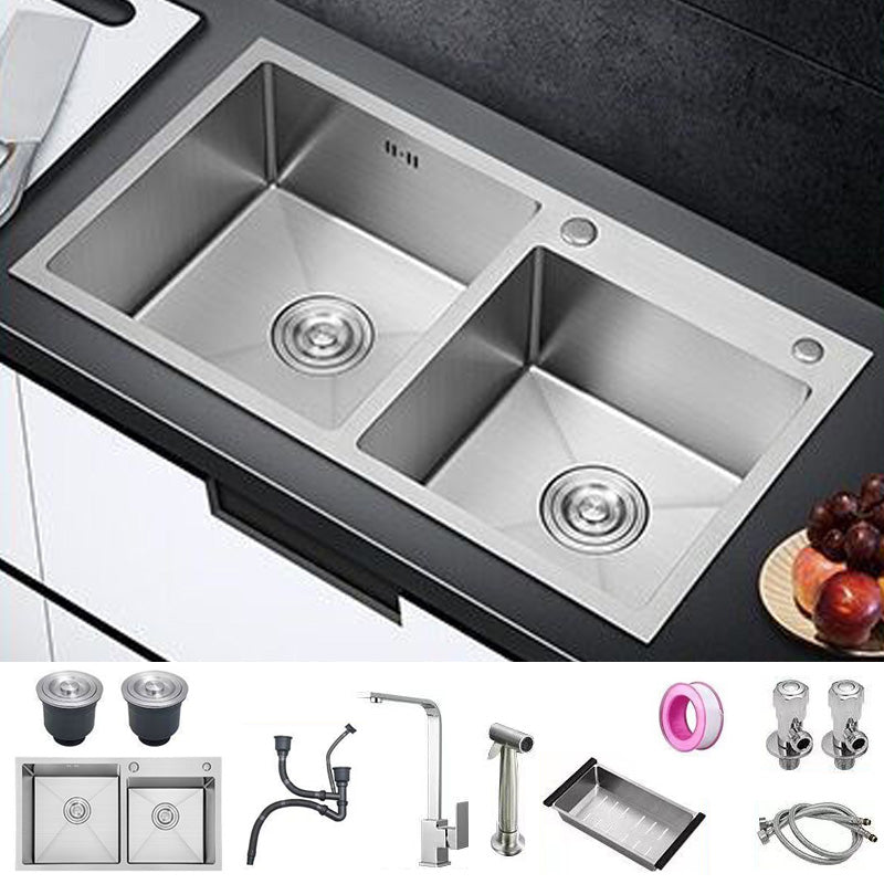 Contemporary Style Kitchen Sink Soundproof Detail Kitchen Double Sink with Basket Strainer