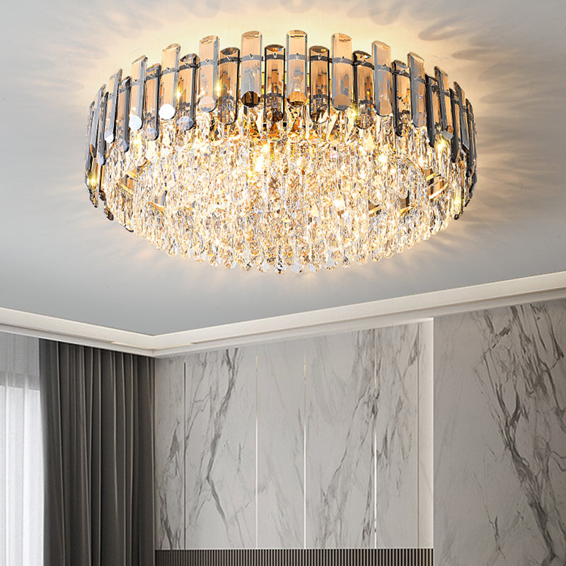 Modern Metal Flush Mount Circle Shape Ceiling Light with Crystal Shade for Living Room