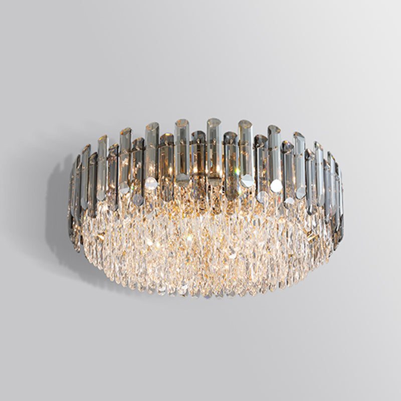 Modern Metal Flush Mount Circle Shape Ceiling Light with Crystal Shade for Living Room