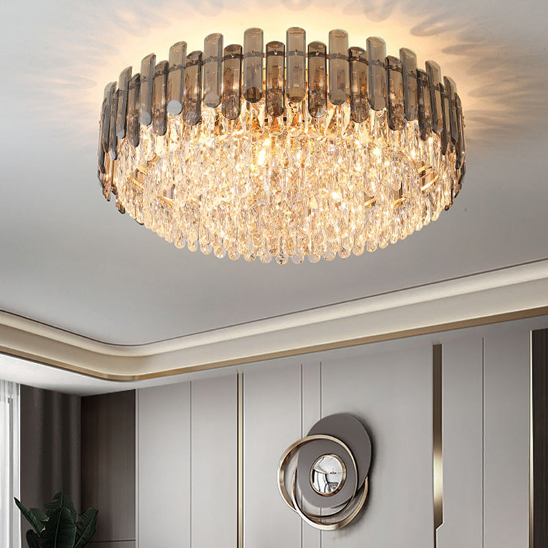 Modern Metal Flush Mount Circle Shape Ceiling Light with Crystal Shade for Living Room